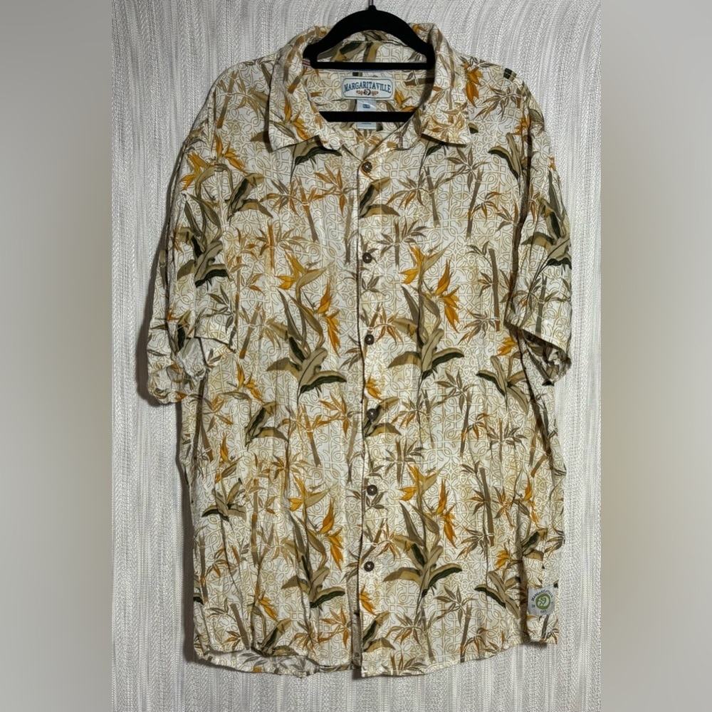 Margaritaville Tropical Pattern Shirt in Cream and Green